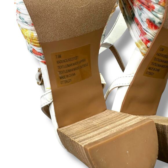 Kensie NWOT Lulus Kadence White Multi Floral Satin Ankle Strap High Heel Sandals - Picture 12 of 13